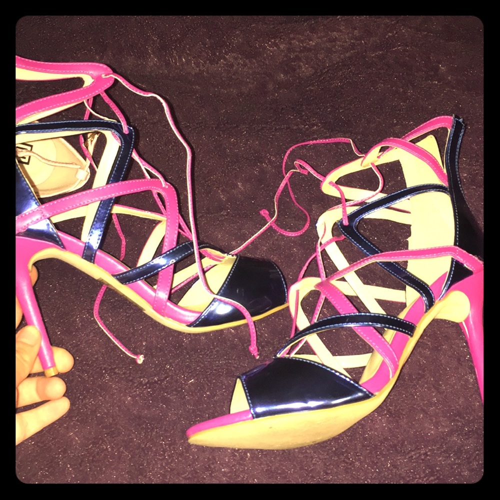 Strapped multicolored heels